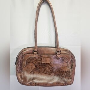 Patricia Nash Brown Leather European Map Vintage Handbag